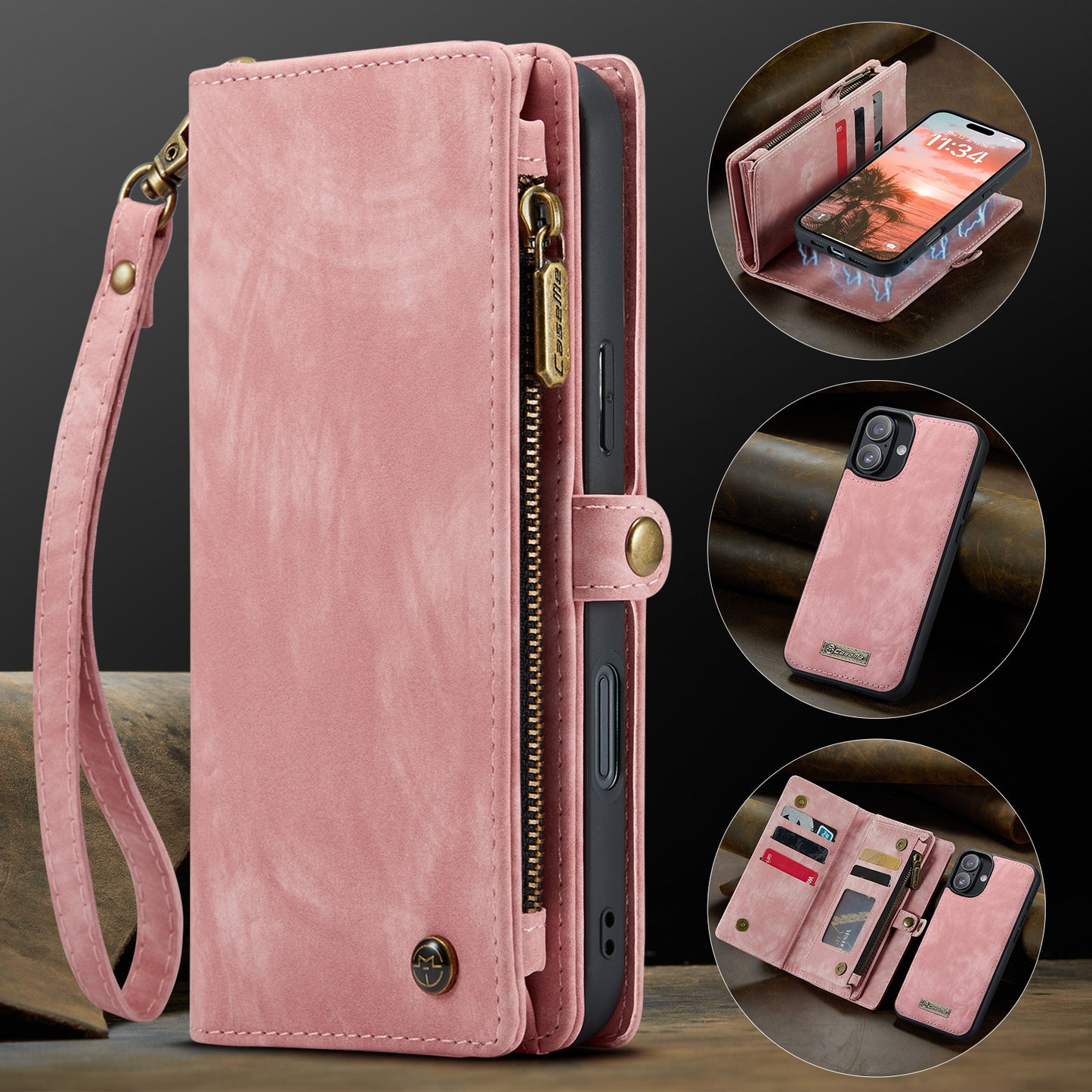 New Zipper Wallet Wireless Charging Leather Phone Case for iPhone 16 Pro Max