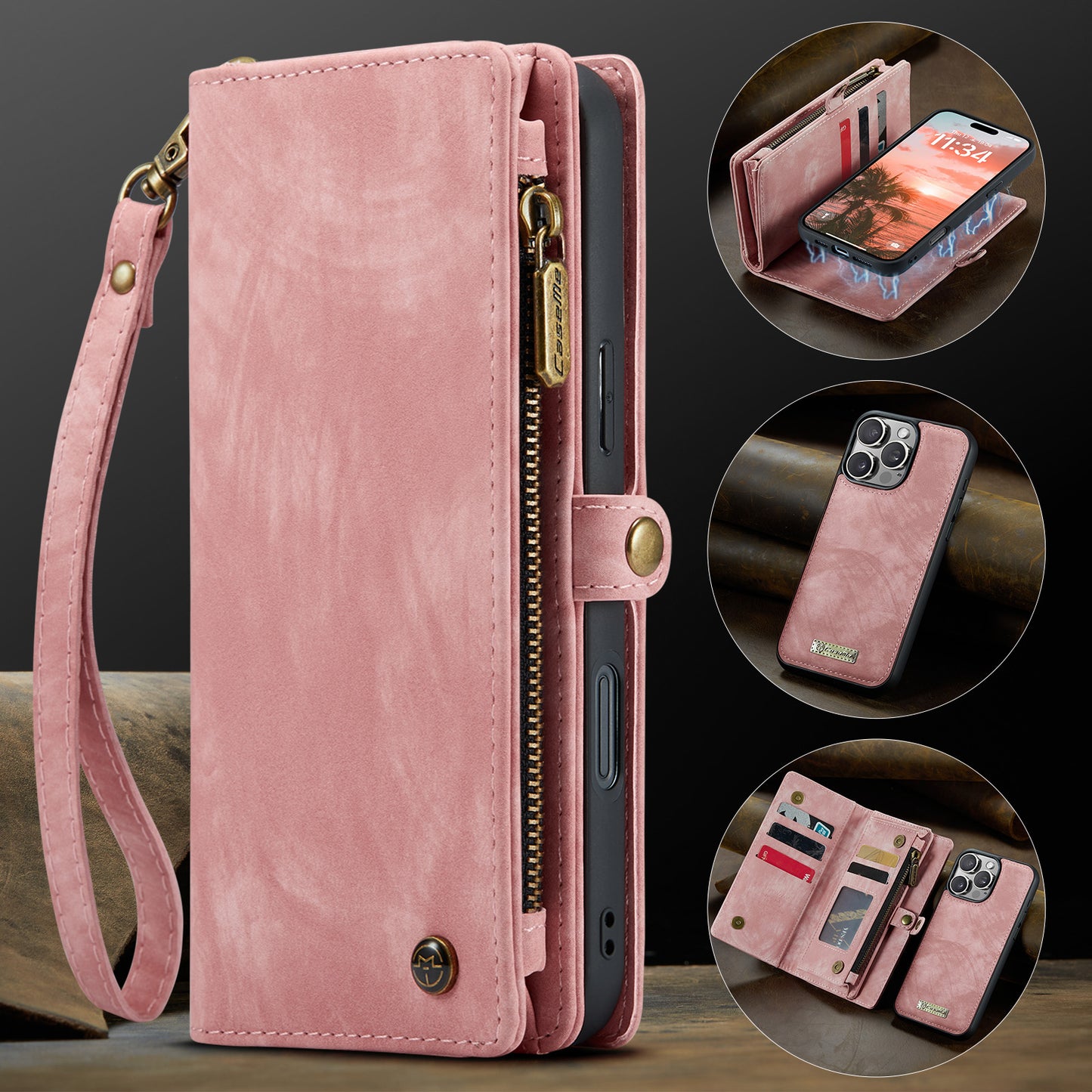 New Zipper Wallet Wireless Charging Leather Phone Case for iPhone 16 Pro Max