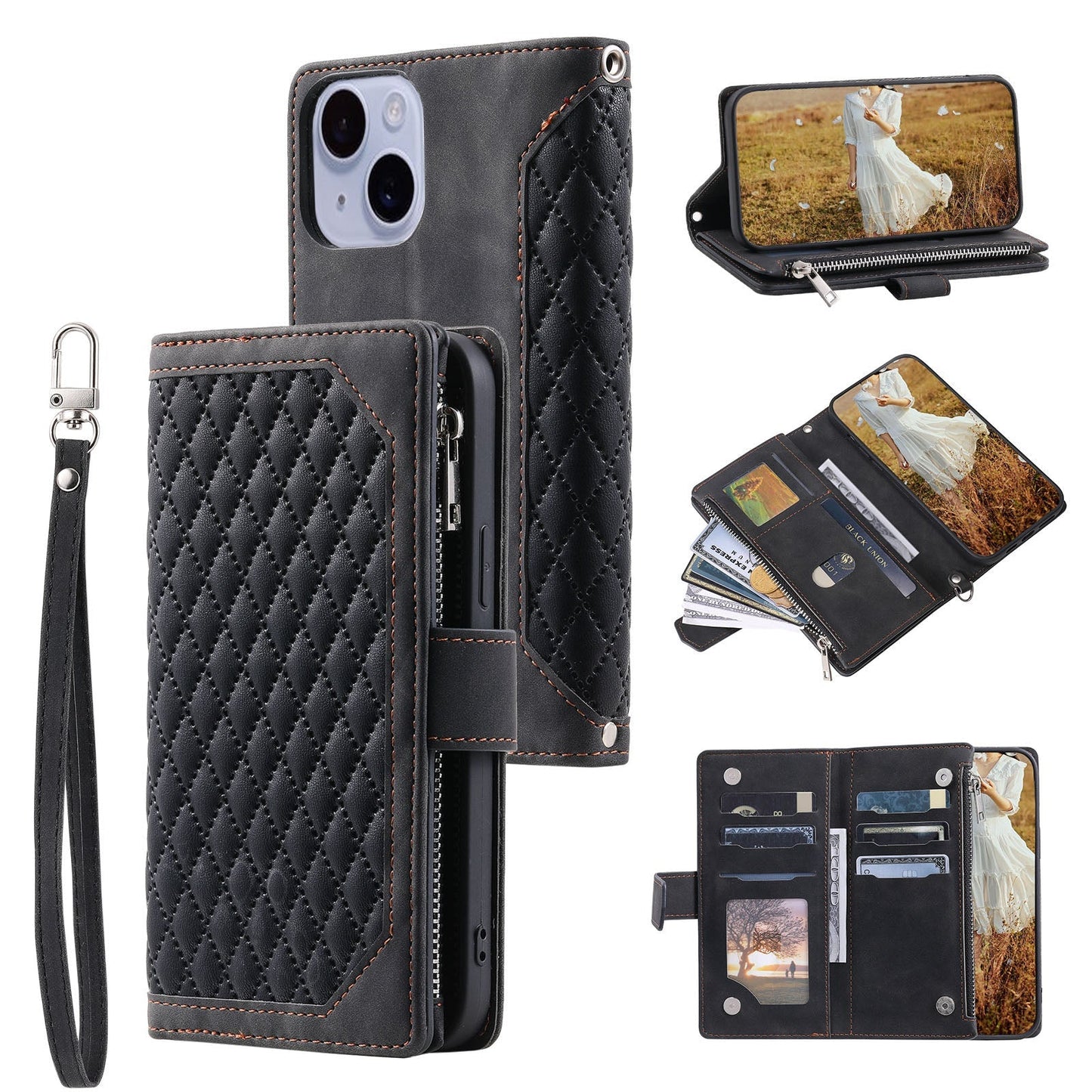New Zipper Wallet Leather Phone Case for iPhone 16 Pro Max