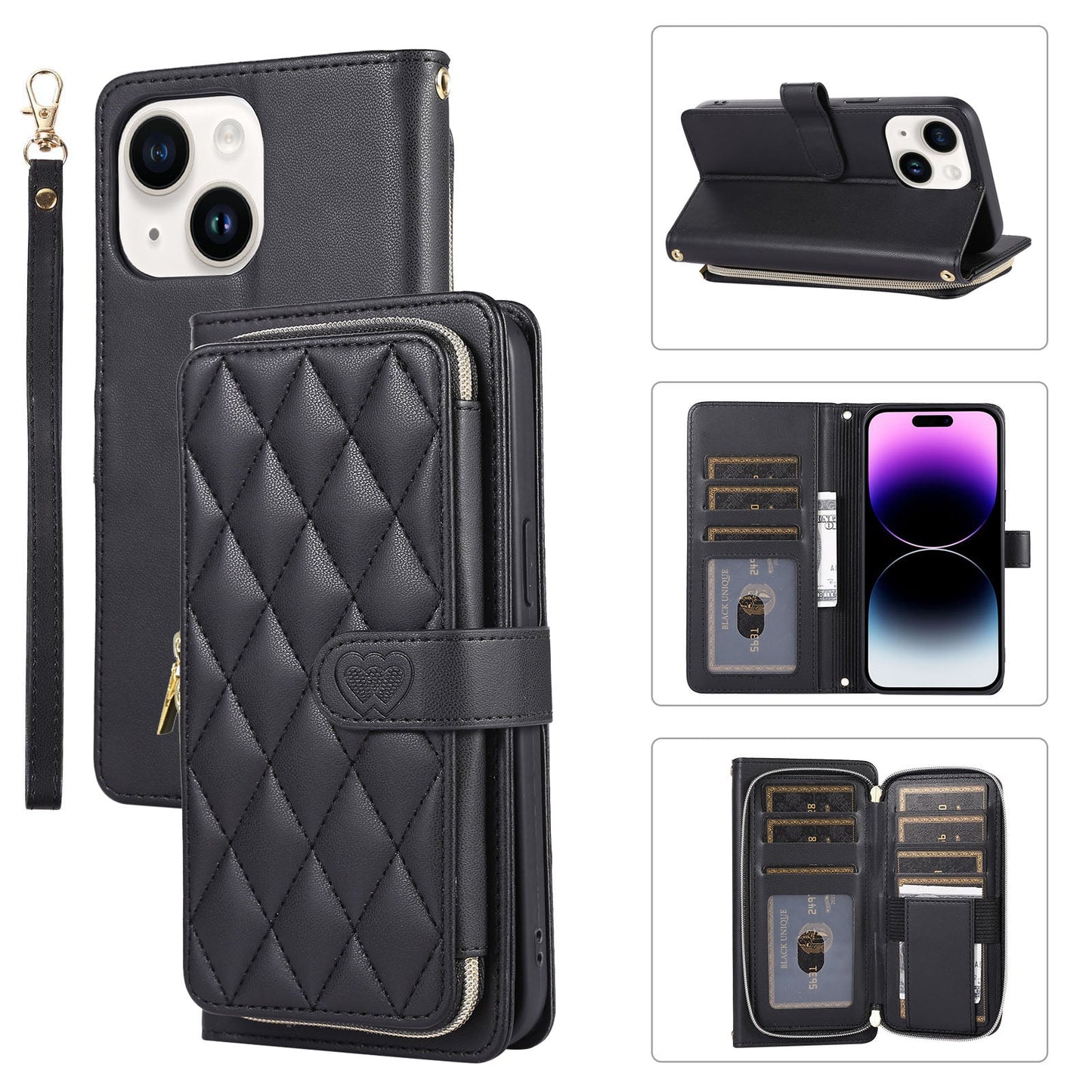 New Zipper Wallet Leather Card Holder Phone Case for iPhone 16 Pro Max