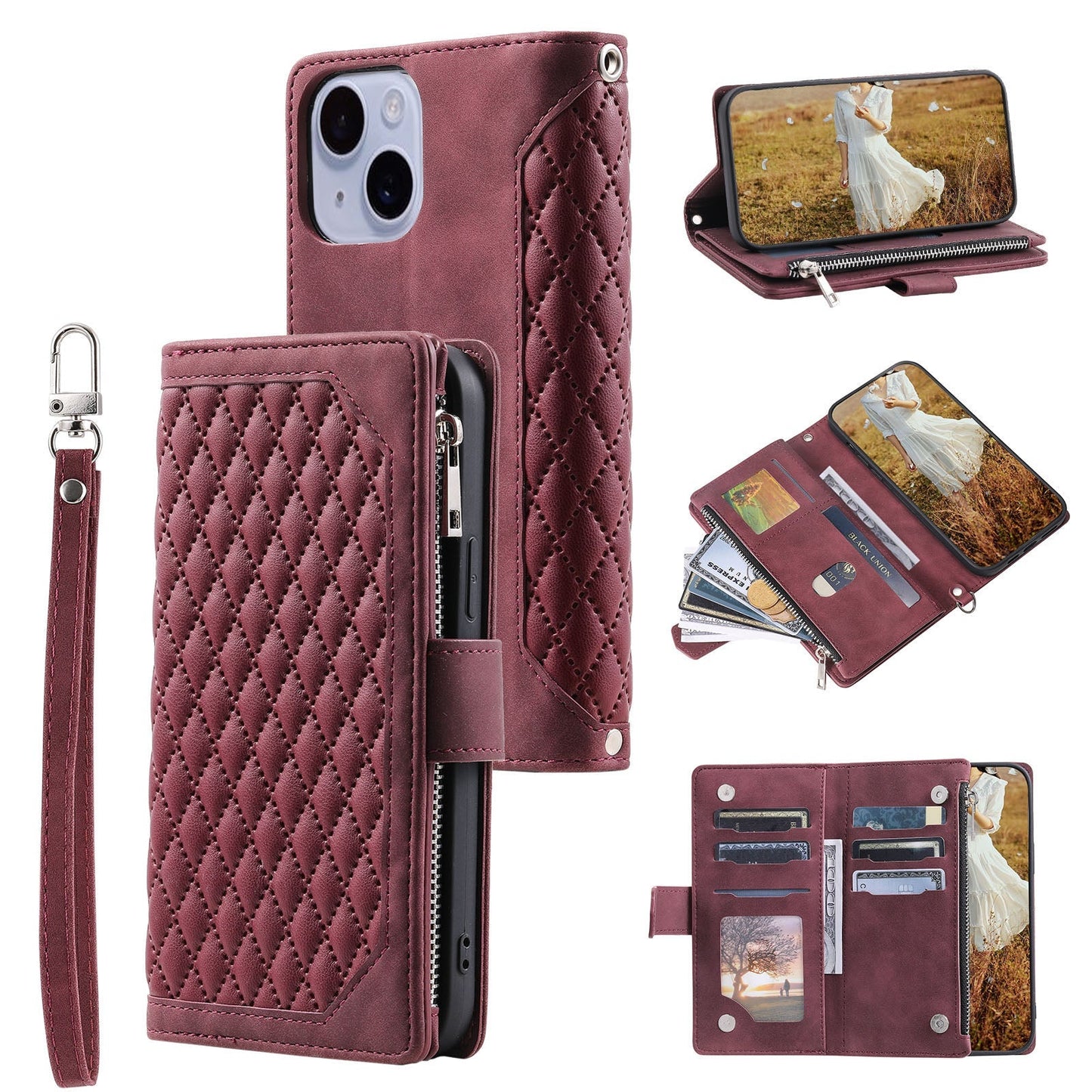 New Zipper Wallet Leather Phone Case for iPhone 16 Pro Max