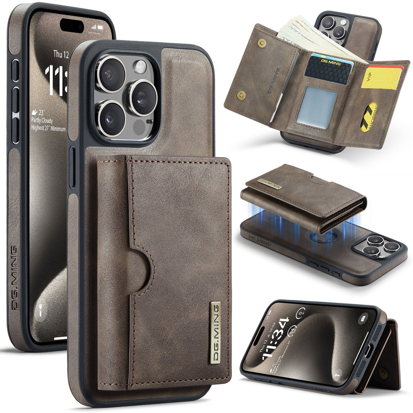 New 2-IN-1 RFID Blocking Wallet Card Holder Leather Phone Case for iPhone