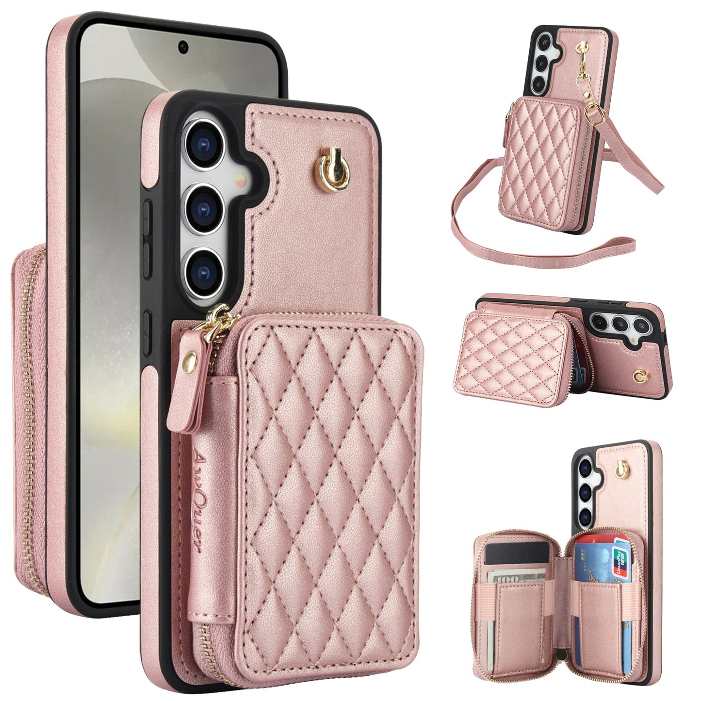 New RFID Blocking Crossbody Zipper Wallet Leather Phone Case for Samsung