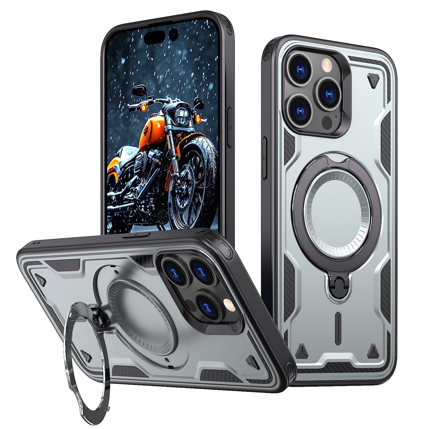New PC Hybrid TPU Armor MagSafe Ring Holder Phone Case for iPhone