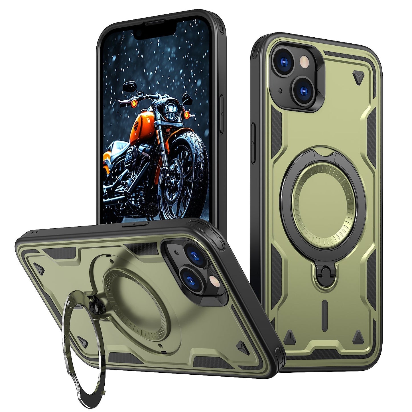 New PC Hybrid TPU Armor MagSafe Ring Holder Phone Case for iPhone