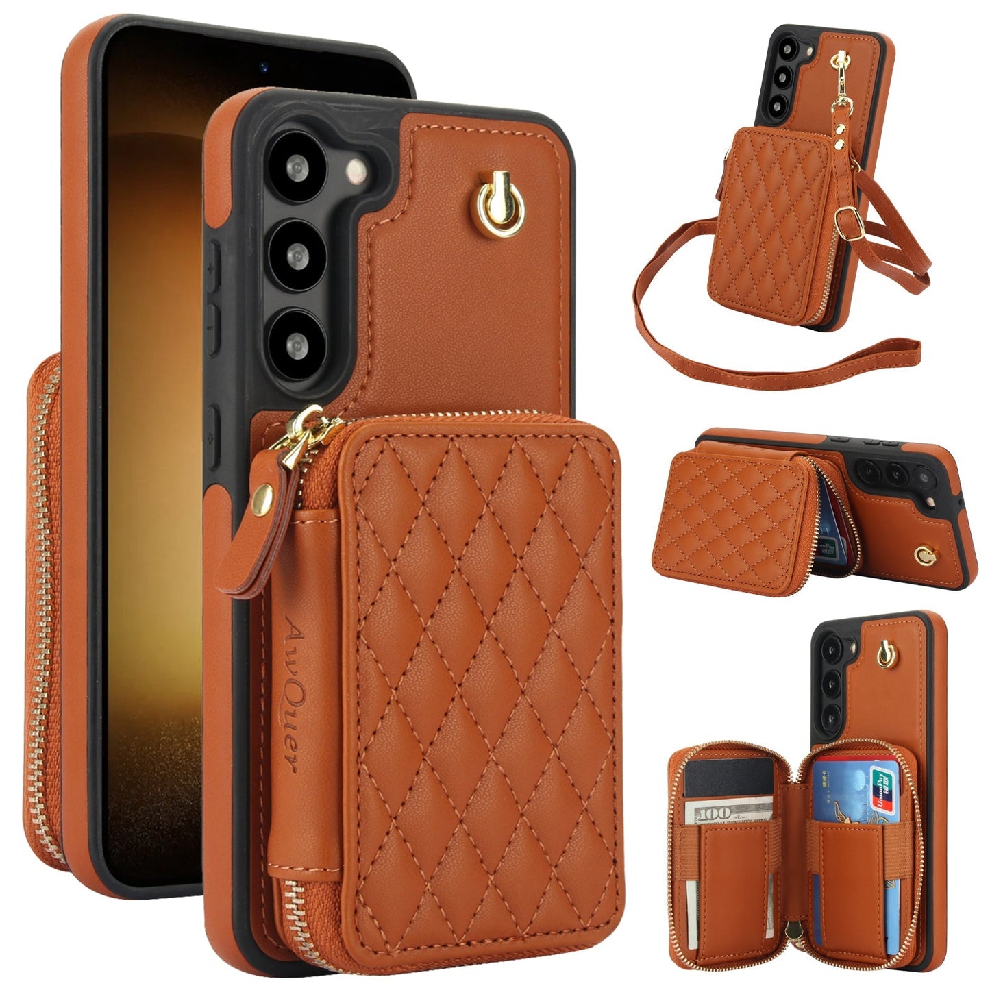 New RFID Blocking Crossbody Zipper Wallet Leather Phone Case for Samsung