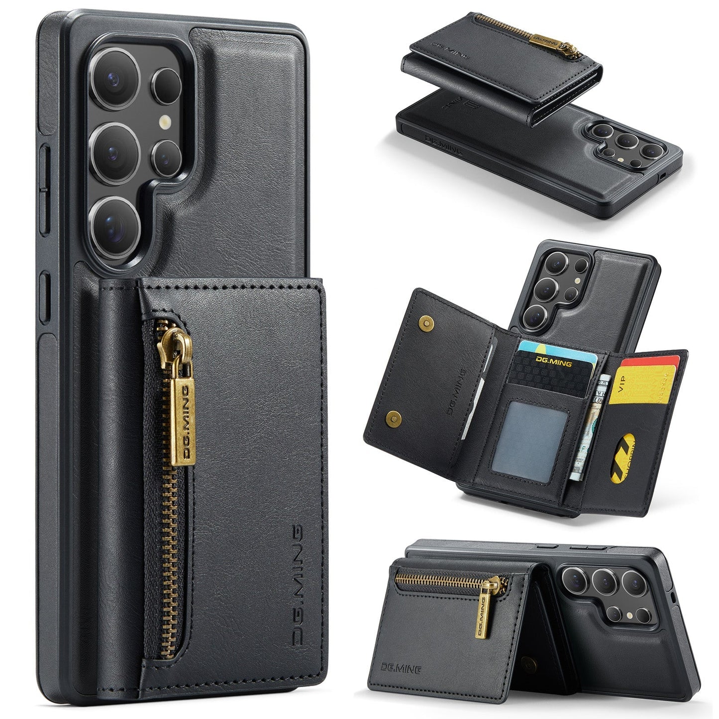 New 2-IN-1 RFID Blocking Zipper Wallet Card Holder Leather Phone Case for Samsung