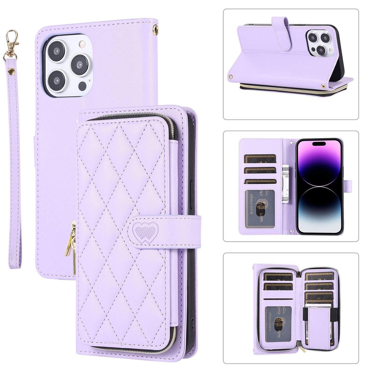 New Zipper Wallet Leather Card Holder Phone Case for iPhone 16 Pro Max