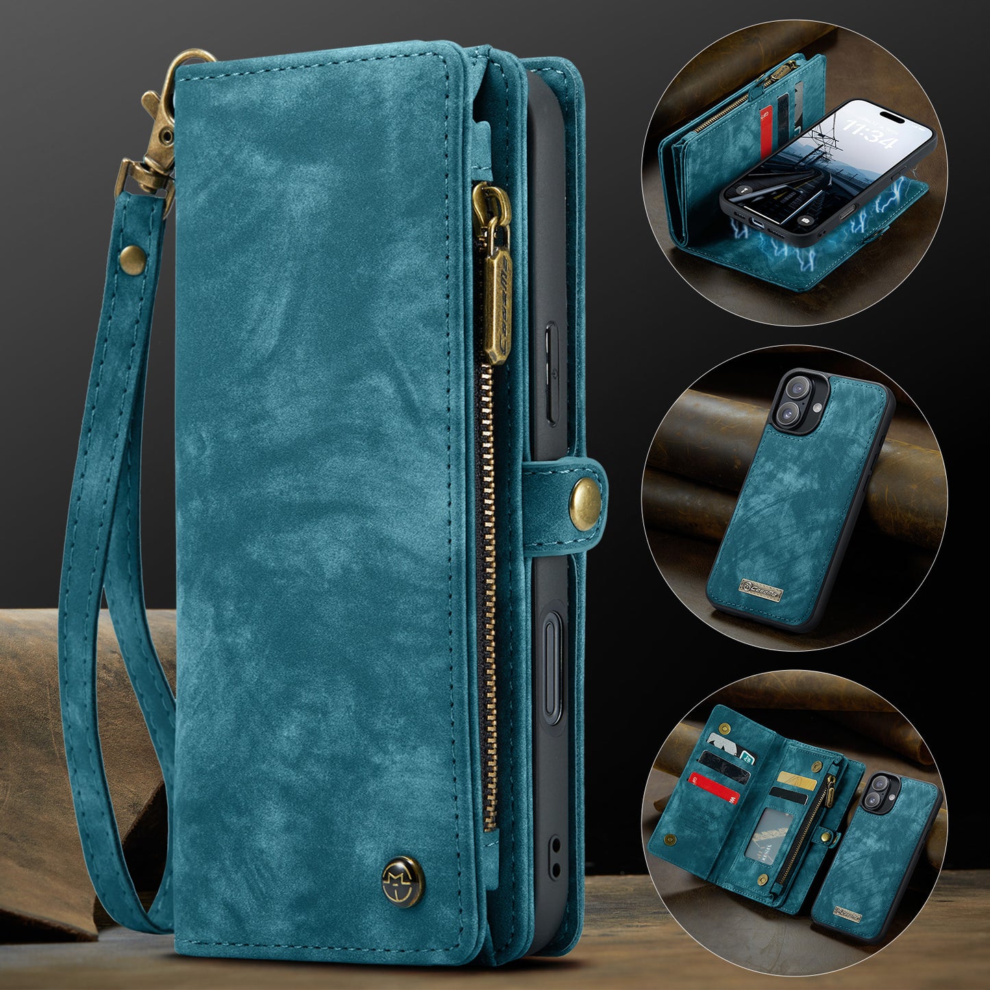 New Zipper Wallet Wireless Charging Leather Phone Case for iPhone 16 Pro Max