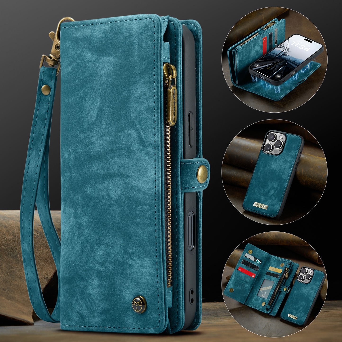 New Zipper Wallet Wireless Charging Leather Phone Case for iPhone 16 Pro Max