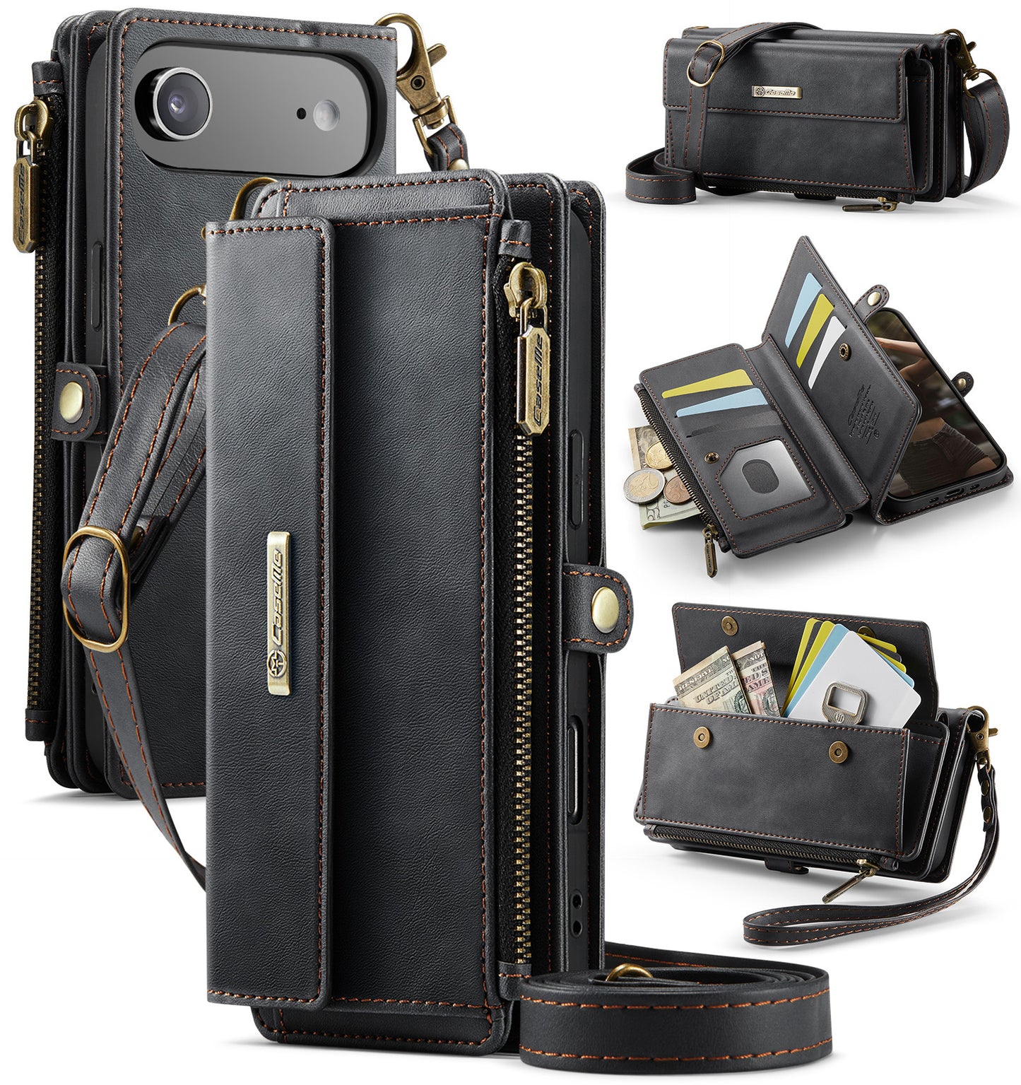 New RFID Blocking Zipper Wallet Supports Wireless Charging with Long and Short Lanyard Leather Phone Case for iPhone Air/17/17 Pro/17 Pro Max