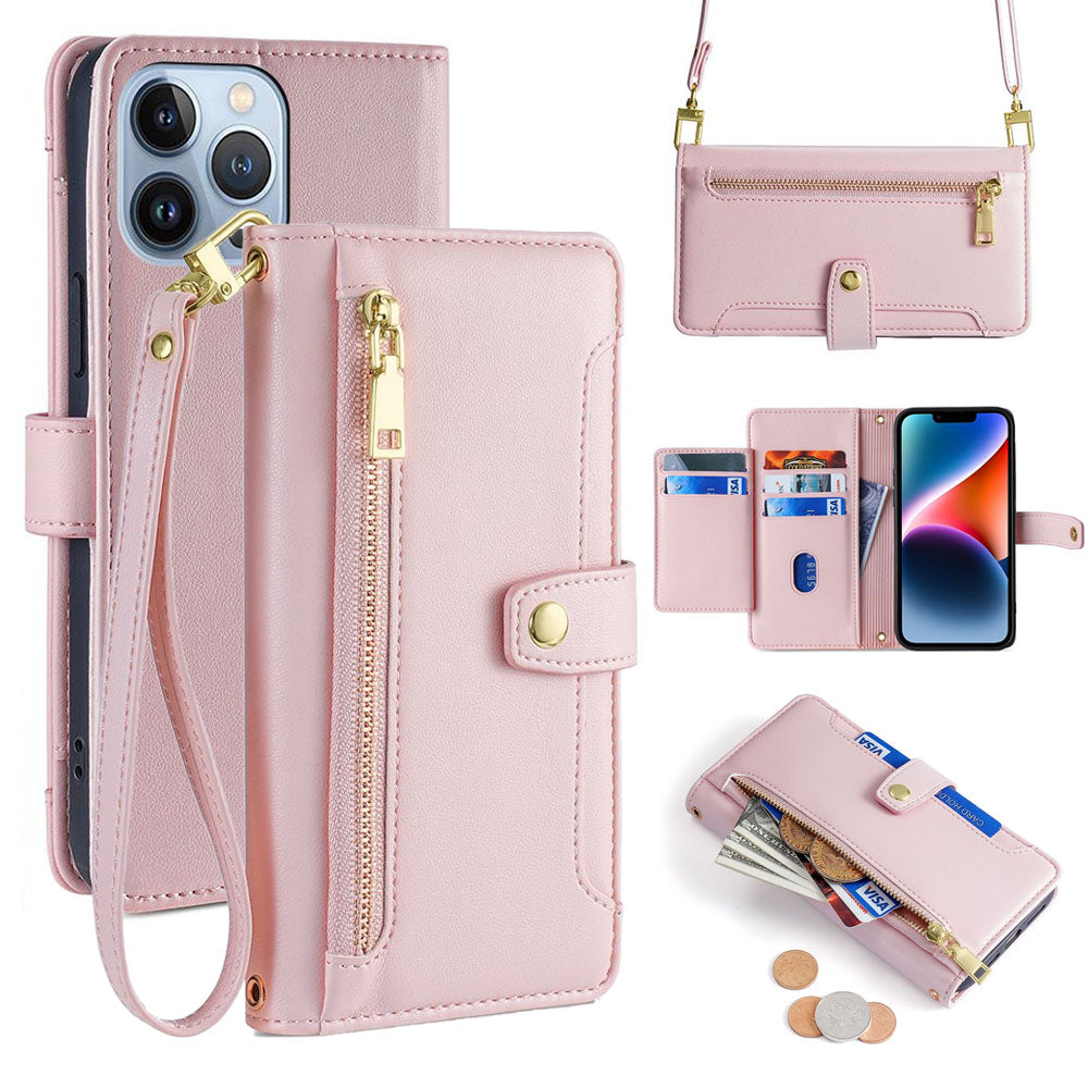 New Cross Body Zipper Wallet Leather Phone Case for iPhone 16 Pro Max