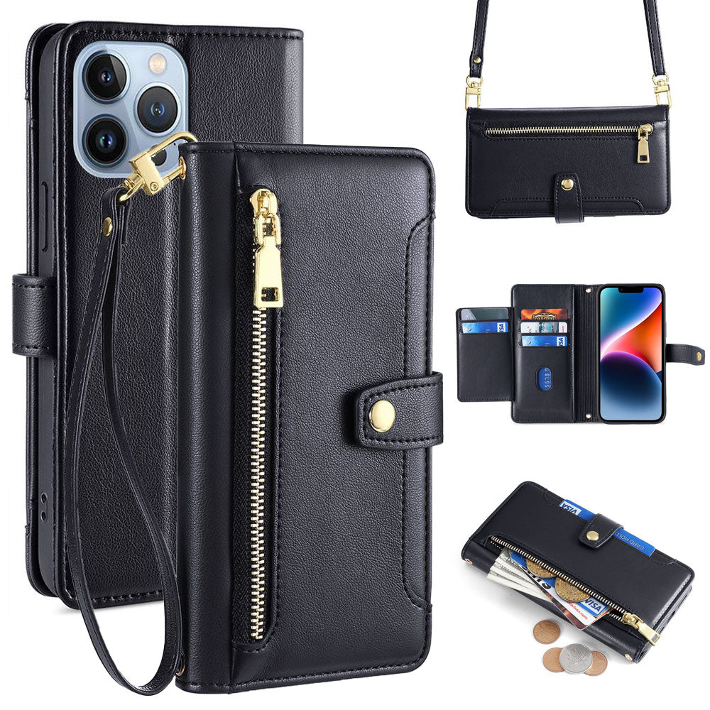 New Cross Body Zipper Wallet Leather Phone Case for iPhone 16 Pro Max
