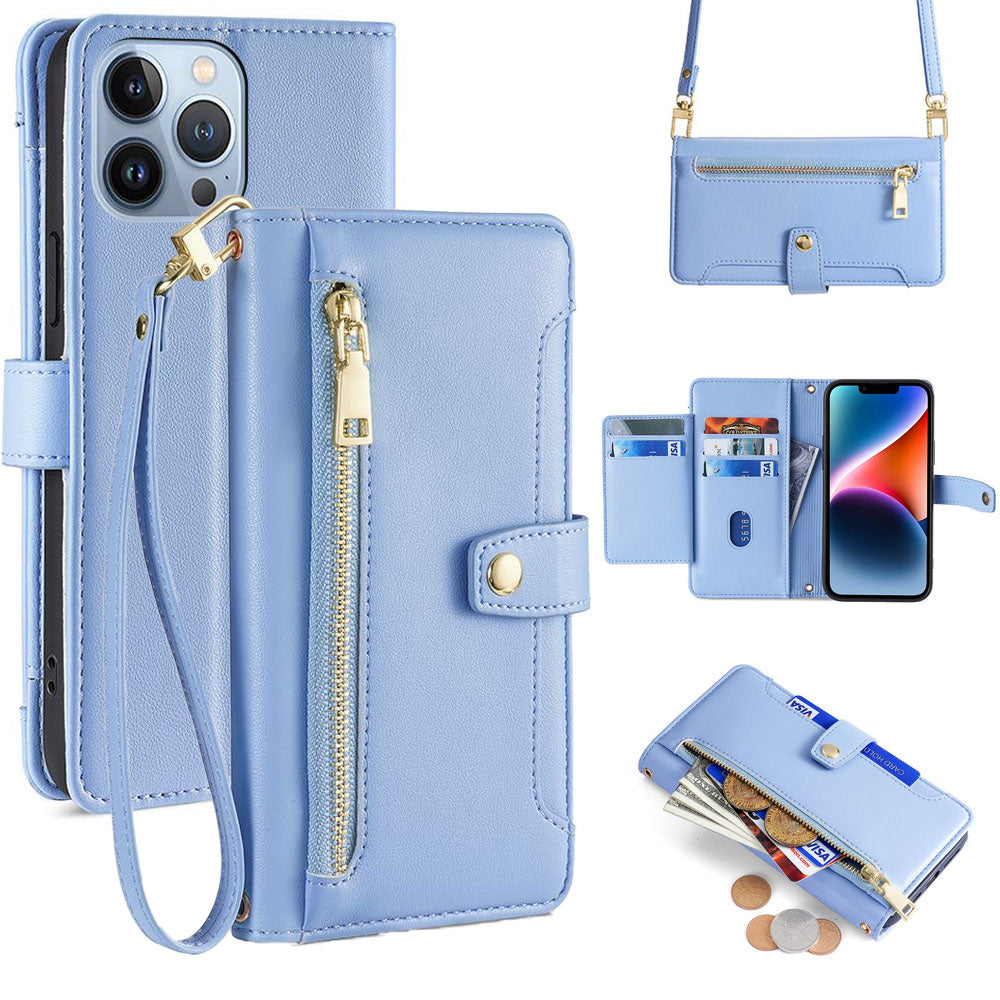 New Cross Body Zipper Wallet Leather Phone Case for iPhone 16 Pro Max