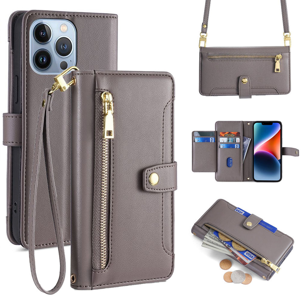 New Cross Body Zipper Wallet Leather Phone Case for iPhone 16 Pro Max