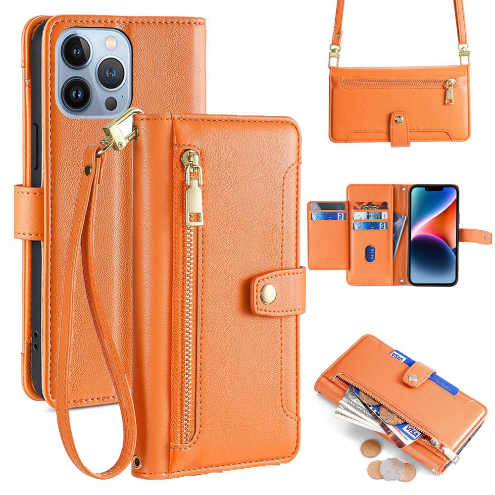 New Cross Body Zipper Wallet Leather Phone Case for iPhone 16 Pro Max