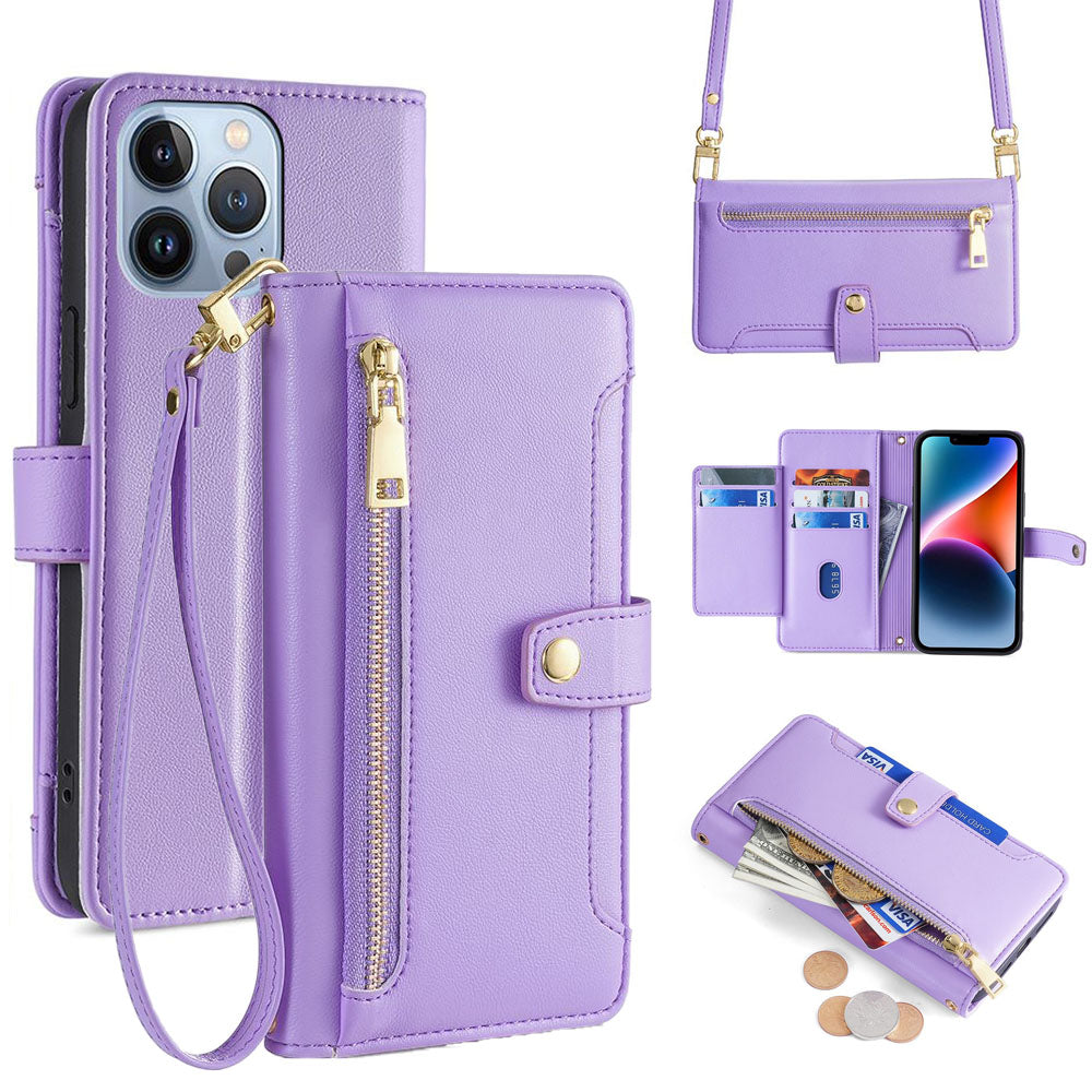New Cross Body Zipper Wallet Leather Phone Case for iPhone 16 Pro Max
