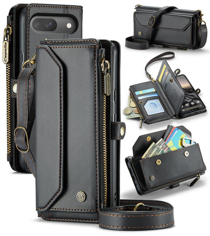 New RFID Blocking Zipper Wallet Supports Wireless Charging with Long and Short Lanyard Leather Phone Case for Google