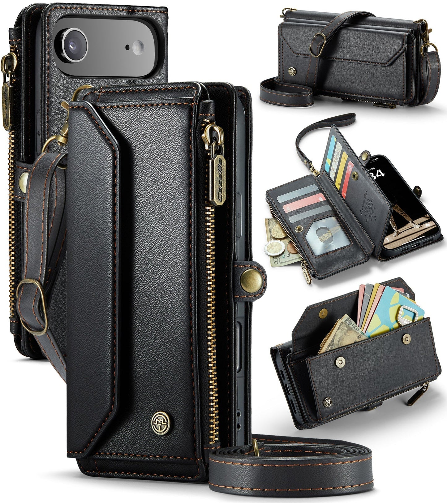 New RFID Blocking Zipper Wallet Supports Wireless Charging with Long and Short Lanyard Leather Phone Case for iPhone Air/17/17 Pro/17 Pro Max