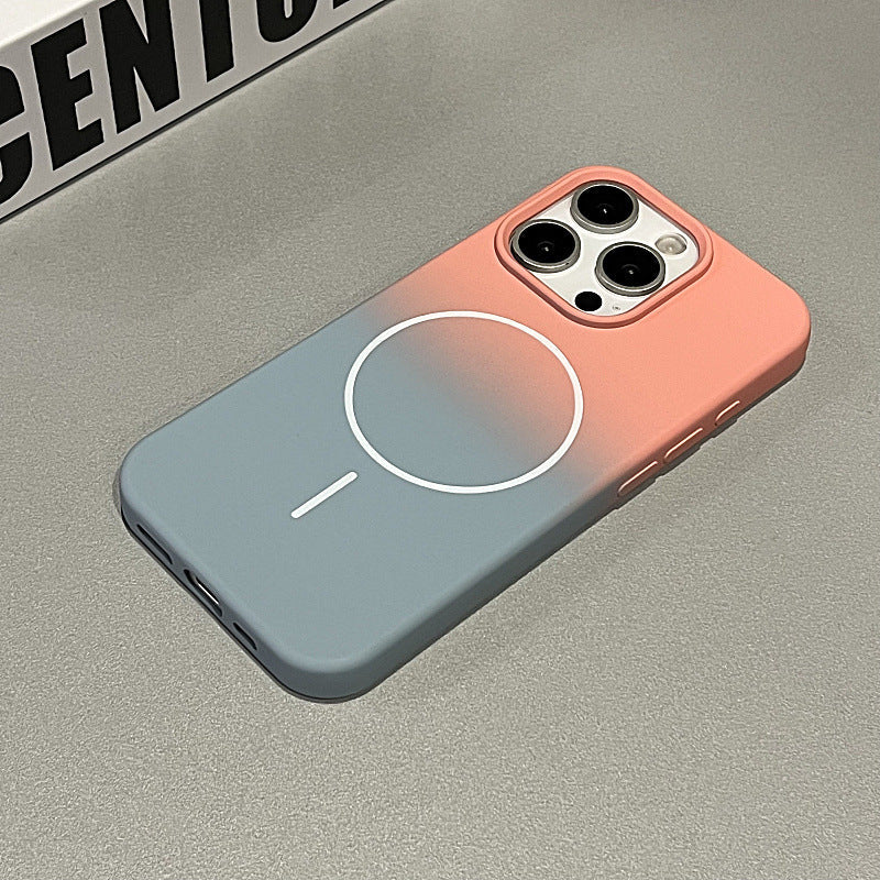 New Liquid Silicone Magnetic Dual Color Gradient Phone Case for iPhone