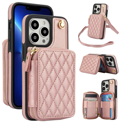 New RFID Blocking Crossbody Zipper Wallet Leather Phone Case for iPhone 12/12 Pro/12 Mini/12 Pro Max