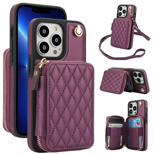 New RFID Blocking Crossbody Zipper Wallet Leather Phone Case for iPhone 12/12 Pro/12 Mini/12 Pro Max