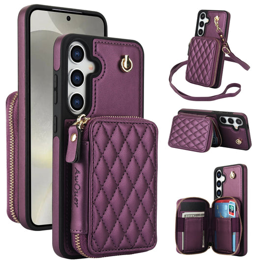 New RFID Blocking Crossbody Zipper Wallet Leather Phone Case for Samsung Galaxy A