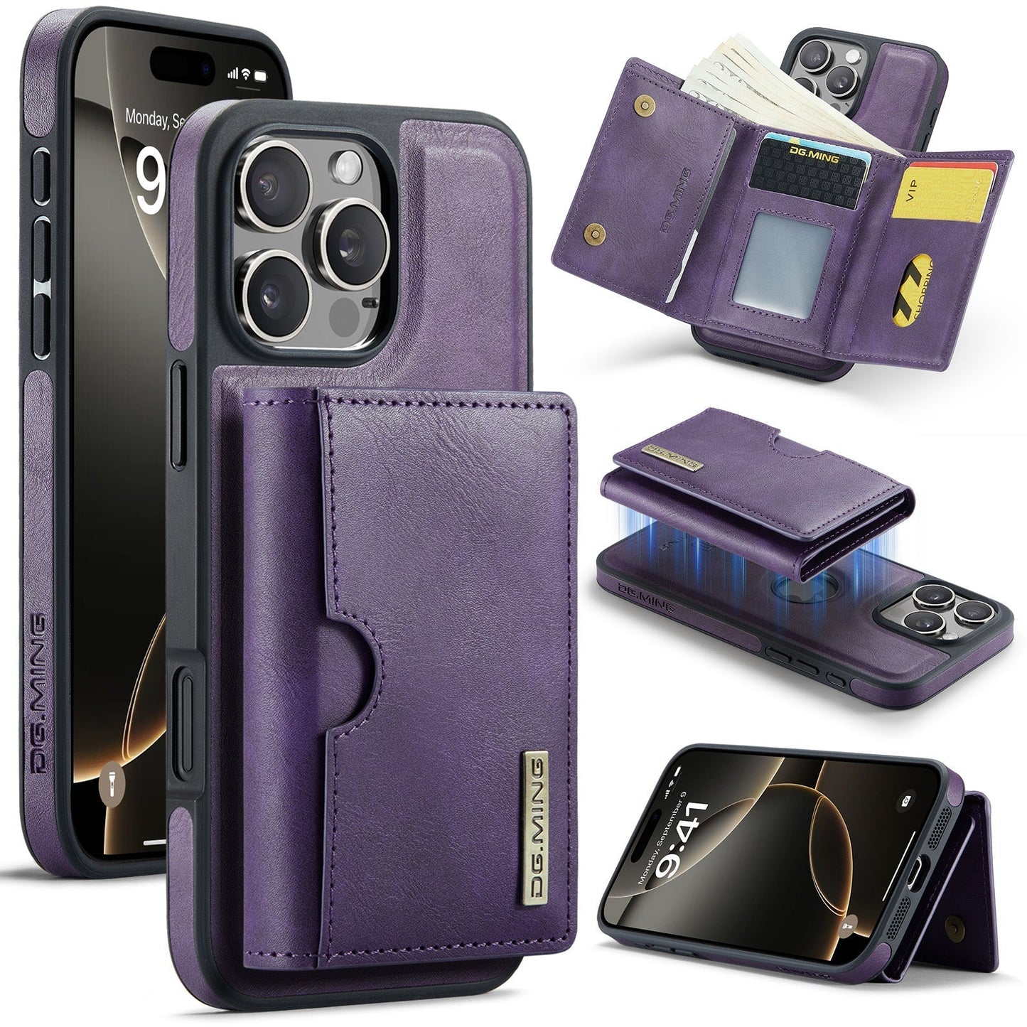New 2-IN-1 RFID Blocking Wallet Card Holder Leather Phone Case for iPhone