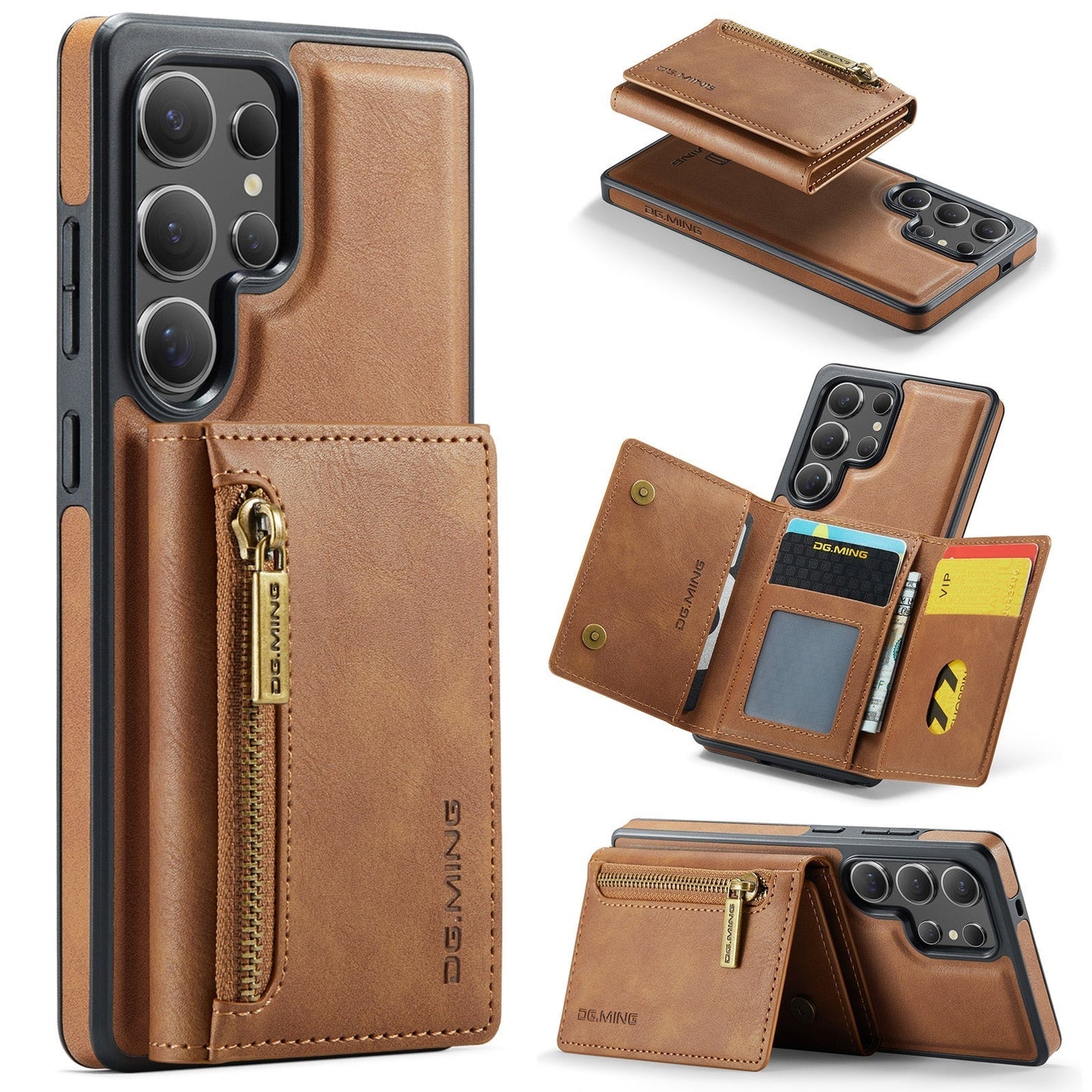 New 2-IN-1 RFID Blocking Zipper Wallet Card Holder Leather Phone Case for Samsung