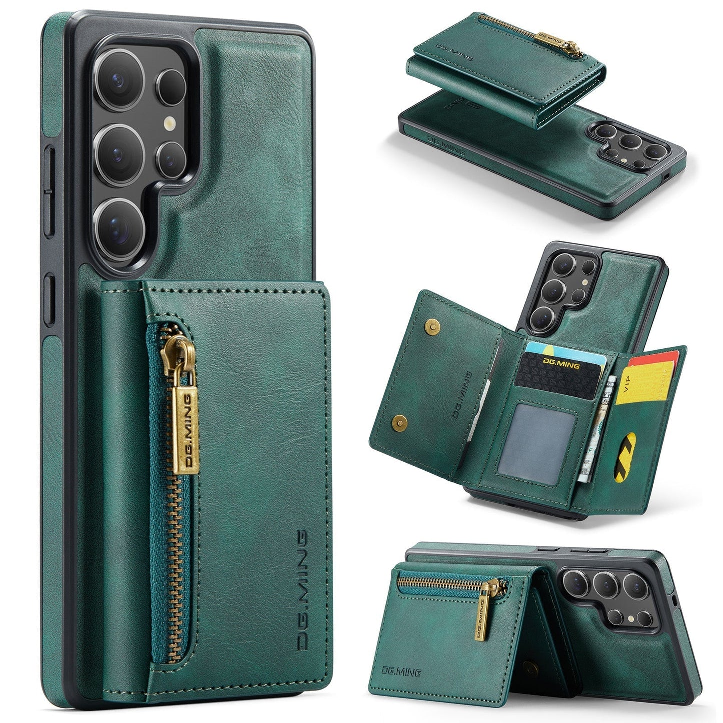 New 2-IN-1 RFID Blocking Zipper Wallet Card Holder Leather Phone Case for Samsung