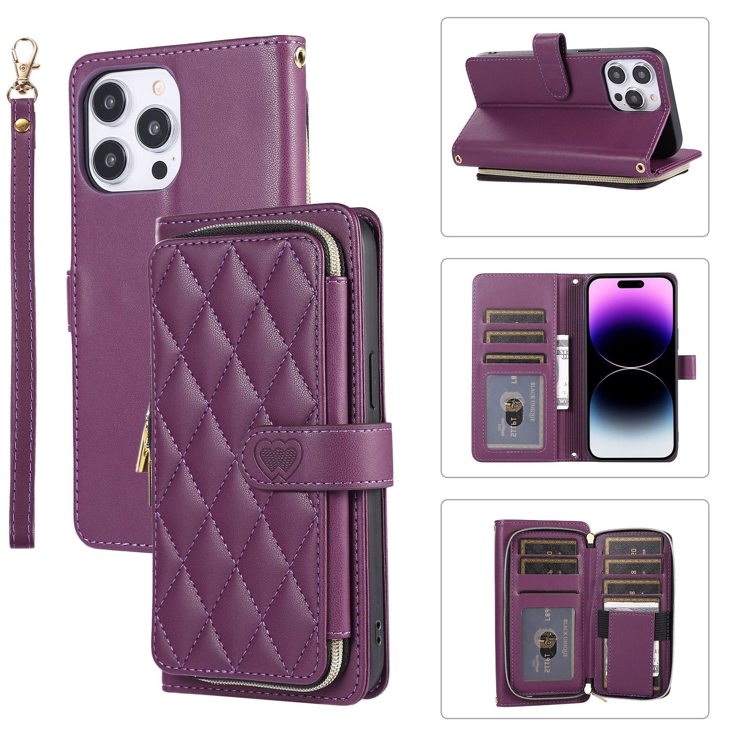 New Zipper Wallet Leather Card Holder Phone Case for iPhone 16 Pro Max