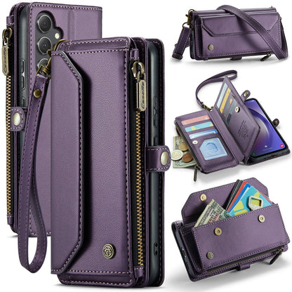 New RFID Blocking Zipper Wallet Supports Wireless Charging with Long and Short Lanyard Leather Phone Case for Samsung Galaxy S25/S25+/S25 Ultra