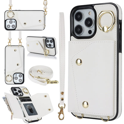 New Crossbody Zipper Wallet with Long and Short Lanyard Leather Phone Case for iPhone