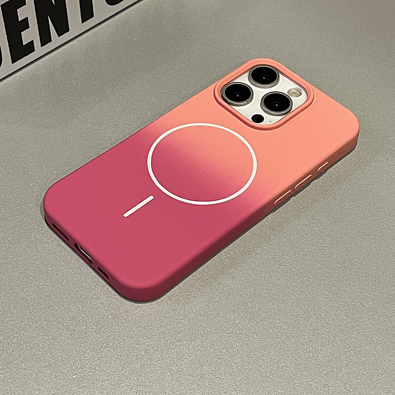 New Liquid Silicone Magnetic Dual Color Gradient Phone Case for iPhone
