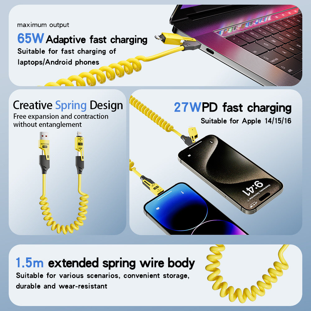 New 4-in-1 Fast Charging Cable Data Spring Cable