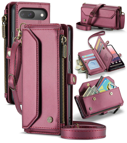 New RFID Blocking Zipper Wallet Supports Wireless Charging with Long and Short Lanyard Leather Phone Case for Google