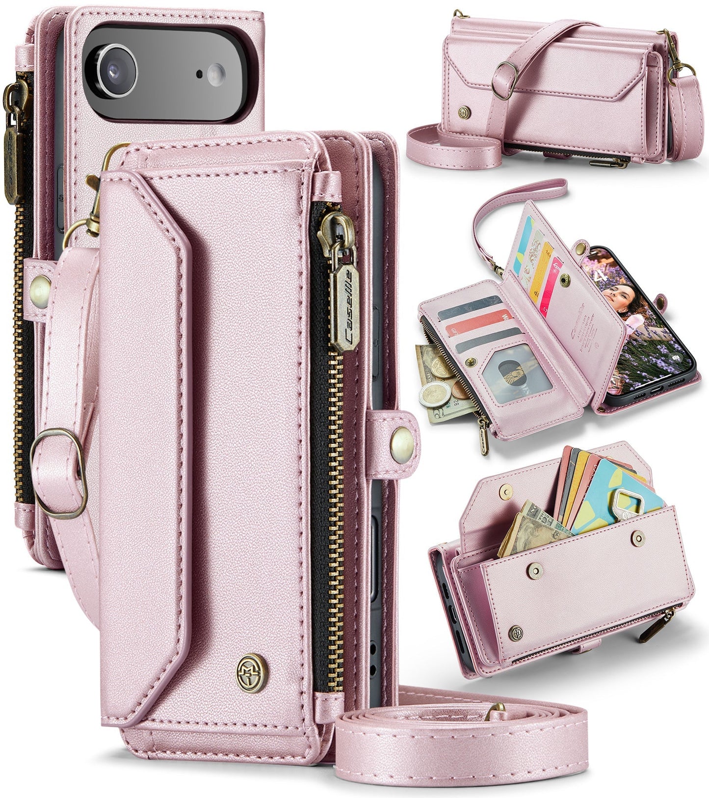 New RFID Blocking Zipper Wallet Supports Wireless Charging with Long and Short Lanyard Leather Phone Case for iPhone Air/17/17 Pro/17 Pro Max