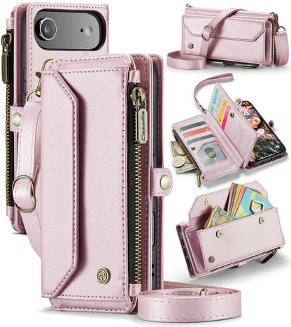 New RFID Blocking Zipper Wallet Supports Wireless Charging with Long and Short Lanyard Leather Phone Case for iPhone Air/17/17 Pro/17 Pro Max