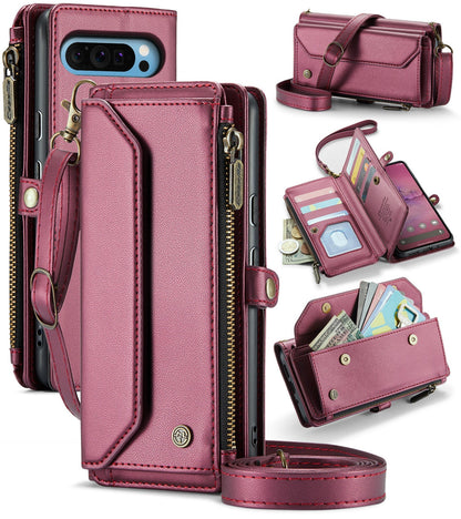 New RFID Blocking Zipper Wallet Supports Wireless Charging with Long and Short Lanyard Leather Phone Case for Google