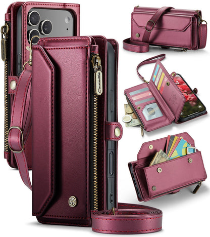 New RFID Blocking Zipper Wallet Supports Wireless Charging with Long and Short Lanyard Leather Phone Case for iPhone Air/17/17 Pro/17 Pro Max