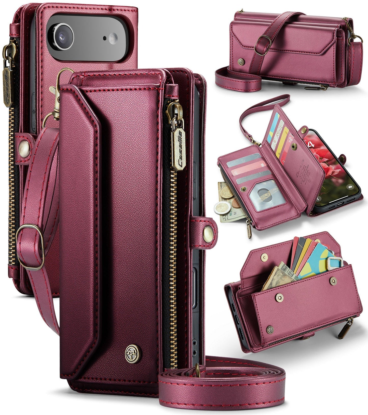 New RFID Blocking Zipper Wallet Supports Wireless Charging with Long and Short Lanyard Leather Phone Case for iPhone Air/17/17 Pro/17 Pro Max