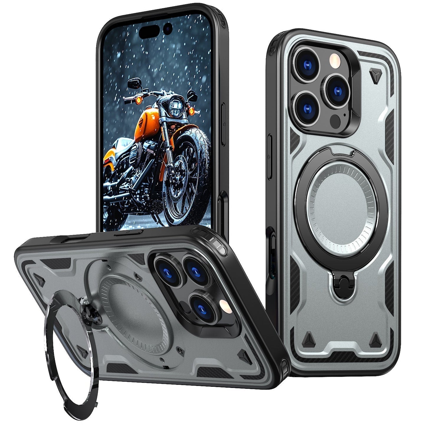 New PC Hybrid TPU Armor MagSafe Ring Holder Phone Case for iPhone