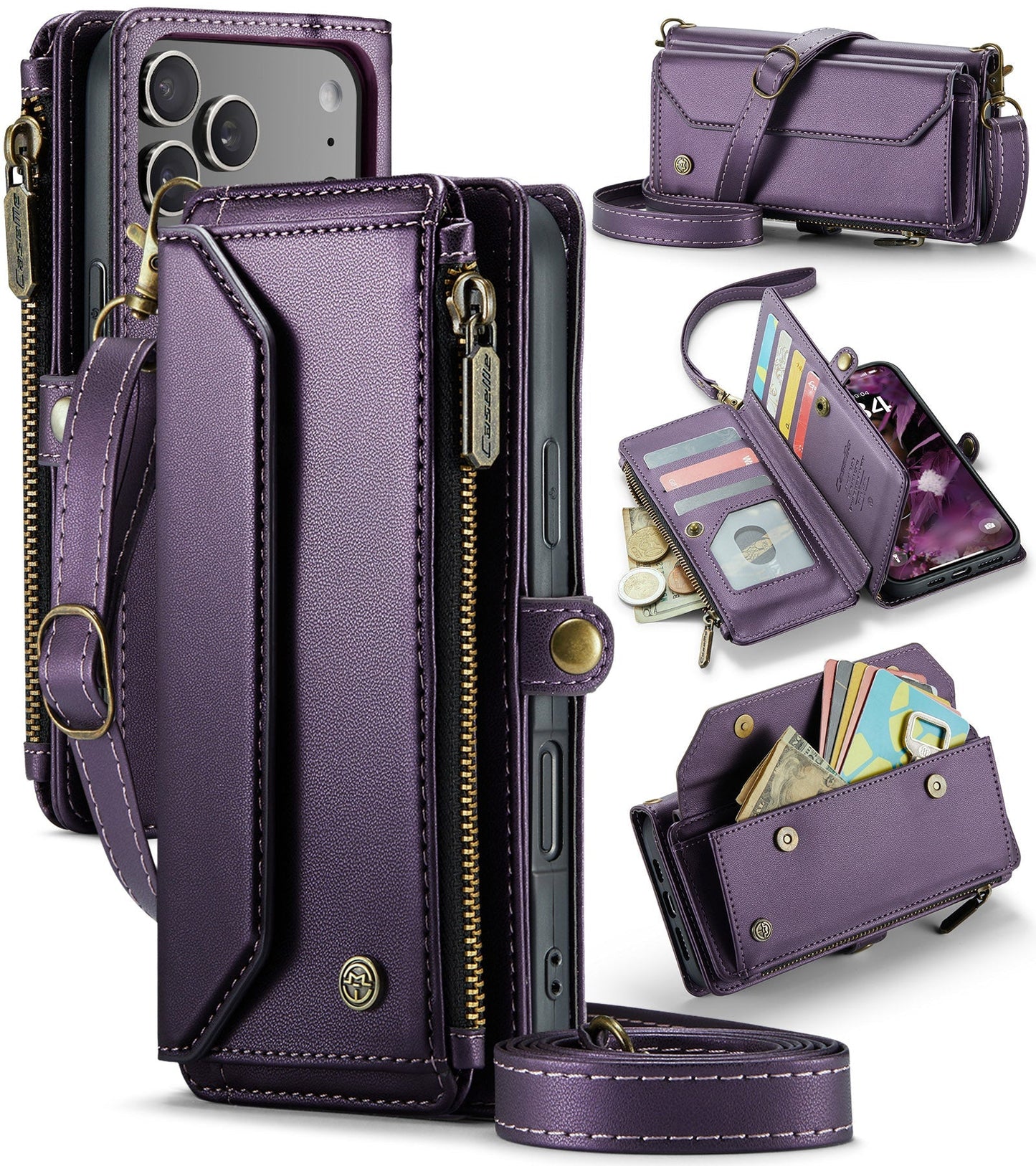 New RFID Blocking Zipper Wallet Supports Wireless Charging with Long and Short Lanyard Leather Phone Case for iPhone Air/17/17 Pro/17 Pro Max