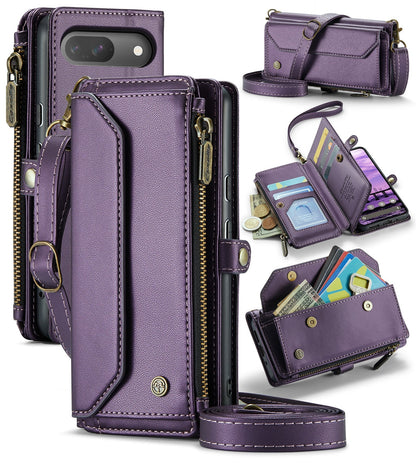 New RFID Blocking Zipper Wallet Supports Wireless Charging with Long and Short Lanyard Leather Phone Case for Google