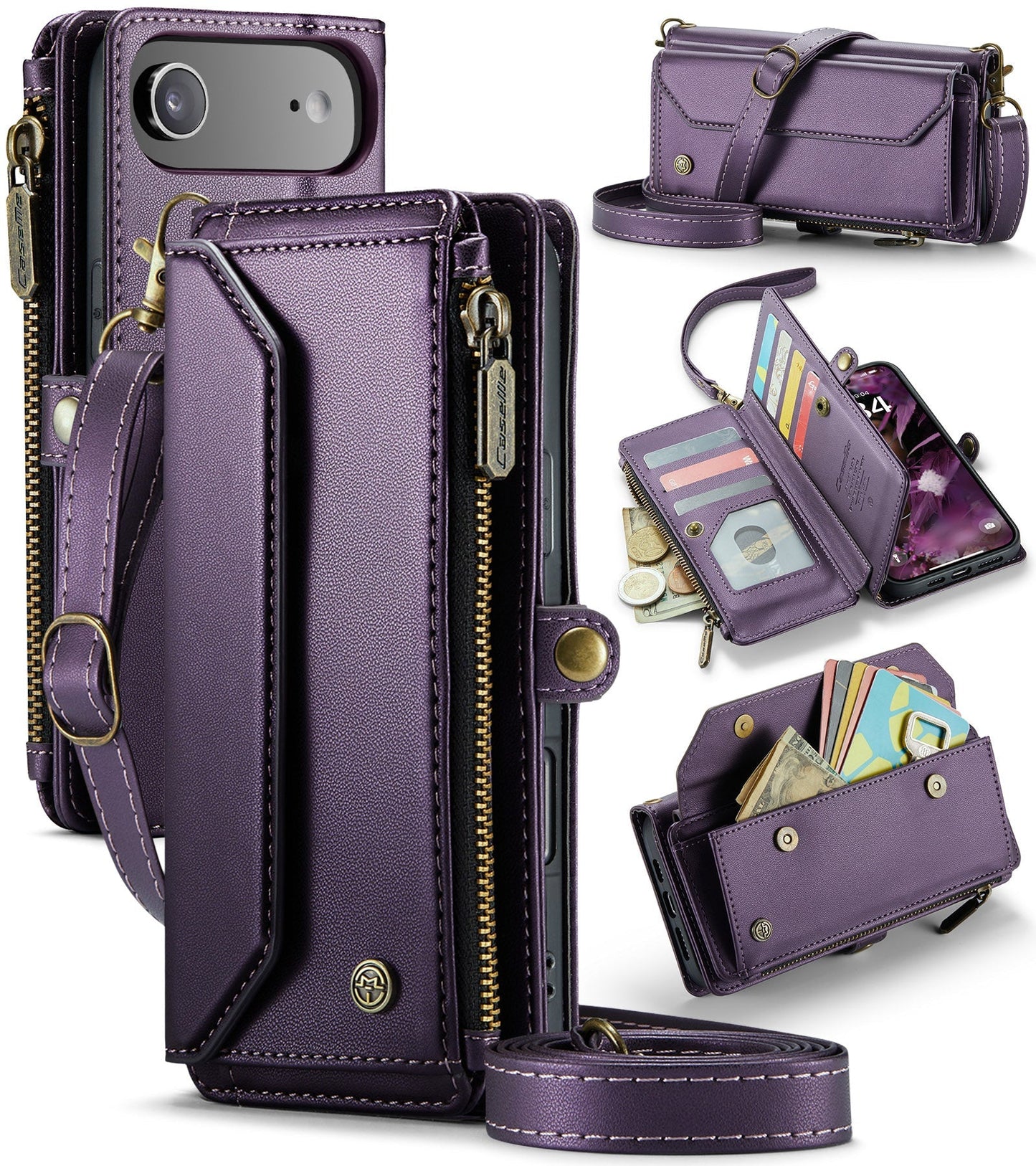 New RFID Blocking Zipper Wallet Supports Wireless Charging with Long and Short Lanyard Leather Phone Case for iPhone Air/17/17 Pro/17 Pro Max