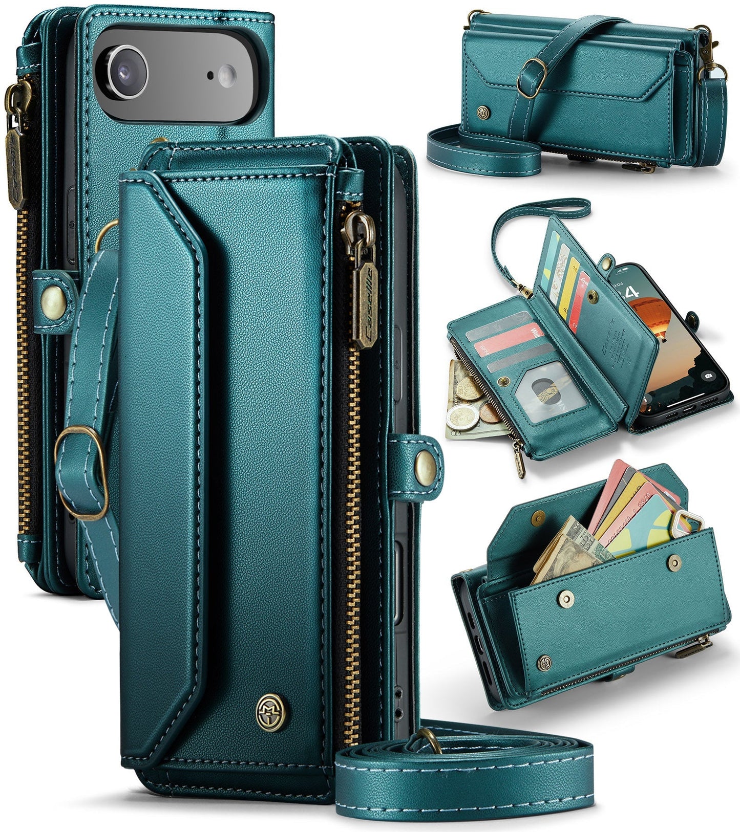 New RFID Blocking Zipper Wallet Supports Wireless Charging with Long and Short Lanyard Leather Phone Case for iPhone Air/17/17 Pro/17 Pro Max