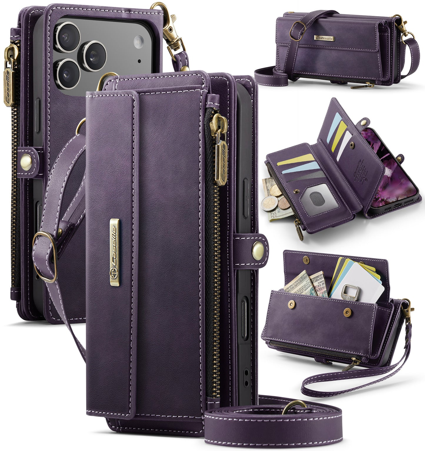 New RFID Blocking Zipper Wallet Supports Wireless Charging with Long and Short Lanyard Leather Phone Case for iPhone Air/17/17 Pro/17 Pro Max