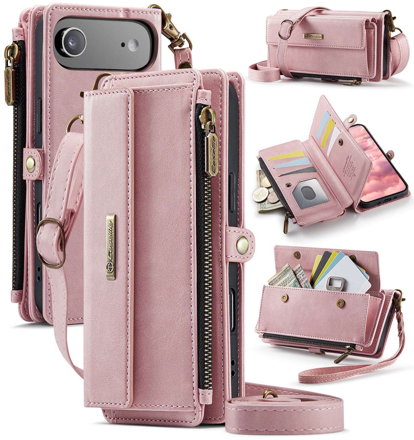 New RFID Blocking Zipper Wallet Supports Wireless Charging with Long and Short Lanyard Leather Phone Case for iPhone Air/17/17 Pro/17 Pro Max