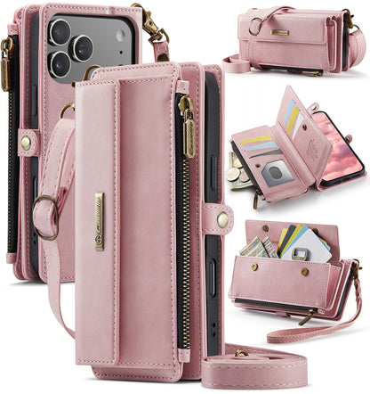 New RFID Blocking Zipper Wallet Supports Wireless Charging with Long and Short Lanyard Leather Phone Case for iPhone Air/17/17 Pro/17 Pro Max
