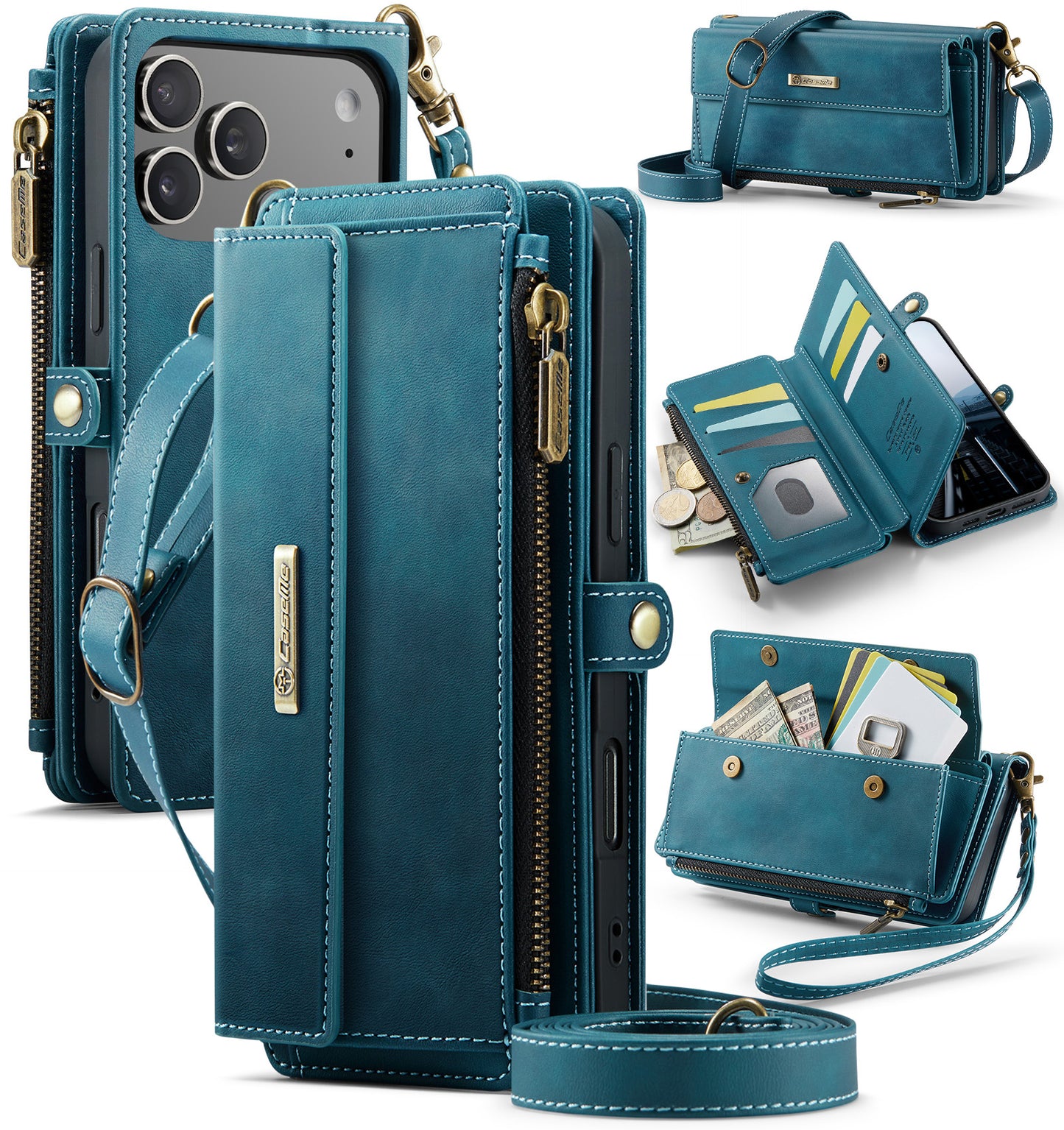 New RFID Blocking Zipper Wallet Supports Wireless Charging with Long and Short Lanyard Leather Phone Case for iPhone Air/17/17 Pro/17 Pro Max